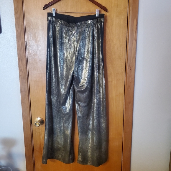 Free People Vegan Leather Gold Track Pants - Picture 5 of 7